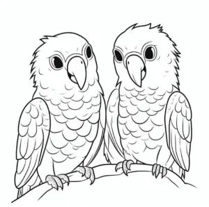 voegel-ausmalbild-mit-zwei-papageien-auf-ast