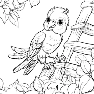 vogel-auf-leiter-und-blaetter