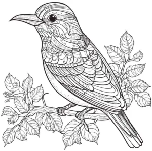 vogel-ausmalbild-auf-einem-baumzweig-mit-blaettern