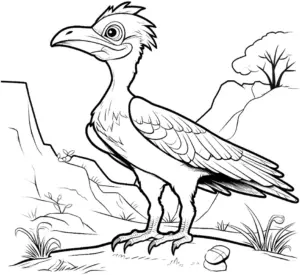 vogel-ausmalbild-mit-archaeopteryx-in-der-natur