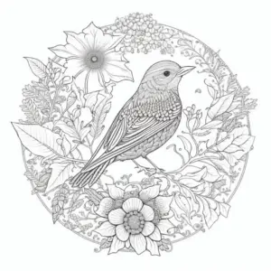 vogel-im-blumenkranz-ausmalbild