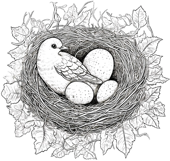 vogel-im-nest-mit-eiern-ausmalbild
