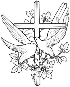 vogel-und-kreuz-ausmalbild-szene-mit-zauberhaften-blättern