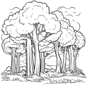 wald-ausmalbild-mit-laubbäumen-und-wiese