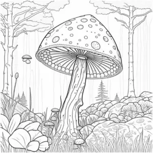 wald-pilz-ausmalbild-mit-pflanzen-und-baumen