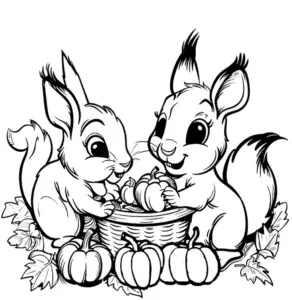 waldbewohner-ausmalbild-mit-kuerbissen-und-blaettern