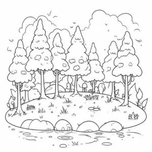 waldlandschaft-mit-nadelbaeumen-und-wasserflaeche