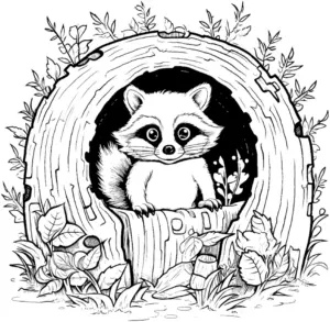 waschbaer-im-baumstamm-ausmalbild