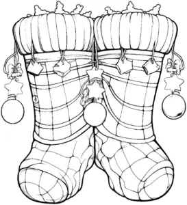 weihnachtliche-stiefel-mit-dekorationen-ausmalbild
