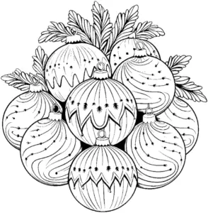 weihnachtskugeln-ausmalbild-mit-blaettern