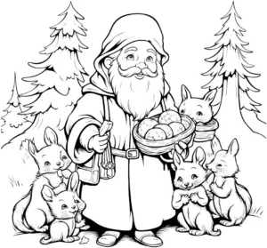 weihnachtsmann-mit-tieren-und-leckereien