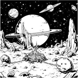 weltraumlandschaft-mit-raumschiff-und-planeten