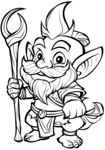 wichtel-mit-stock-ausmalbild