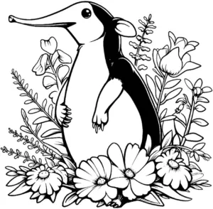 wiesenameisenbaer-ausmalbild-mit-blumen