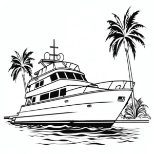 yacht-ausmalbild-mit-palmbaeumen-und-wasser