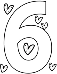 zahl-sechs-ausmalbild-mit-herzen