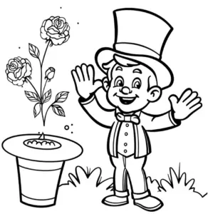 zauberer-mit-blume-und-hut-ausmalbild