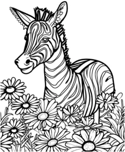 zebra-blumen-ausmalbild-zwischen-bunten-blumen