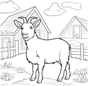 ziege-auf-dem-bauernhof-mit-gebaeuden