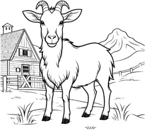 ziegen-ausmalbild-mit-bauernhof-hintergrund