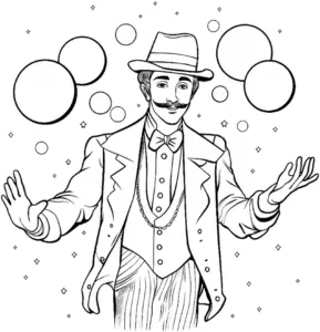 zirkus-clown-mit-seifenblasen-und-funken