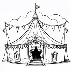 zirkus-zelt-ausmalbild-mit-wimpeln-und-fahne