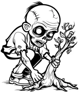 zombie-mit-pflanze-ausmalbild-gestalten