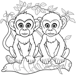 zwei-affen-auf-baumstamm-ausmalbild