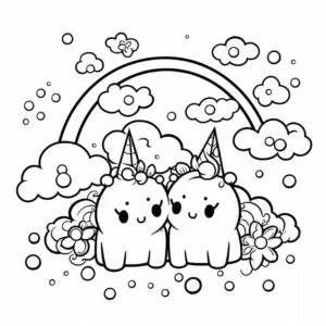 zwei-einhoerner-feiern-im-ausmalbild