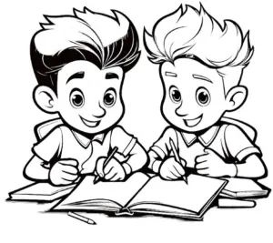 zwei-kinder-beim-lernen-ausmalbild