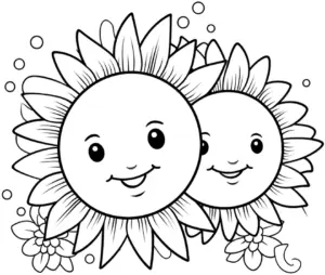 zwei-laechelnde-sonnen-und-blumen-ausmalbild