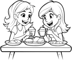 zwei-maedchen-beim-essen-ausmalbild