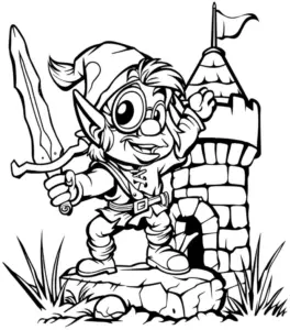 zwerg-mit-schwert-und-schloss-ausmalbild